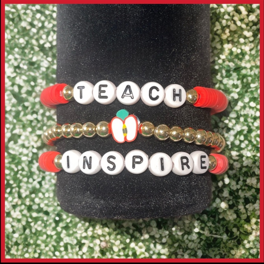 Teach / Inspire Beaded Bracelet Set ( New - Handmade )